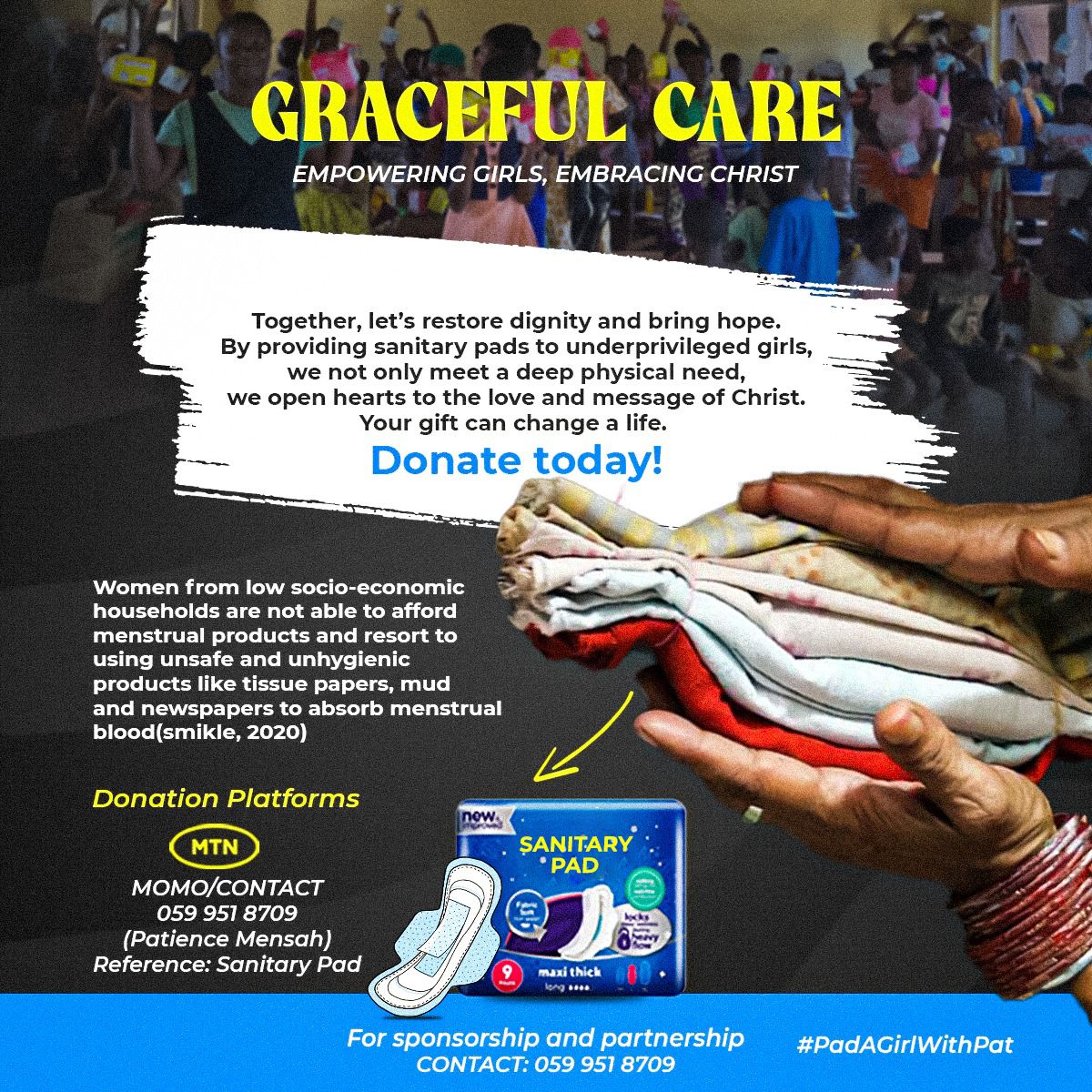 Girls receiving sanitary pad packs at a Graceful Care outreach