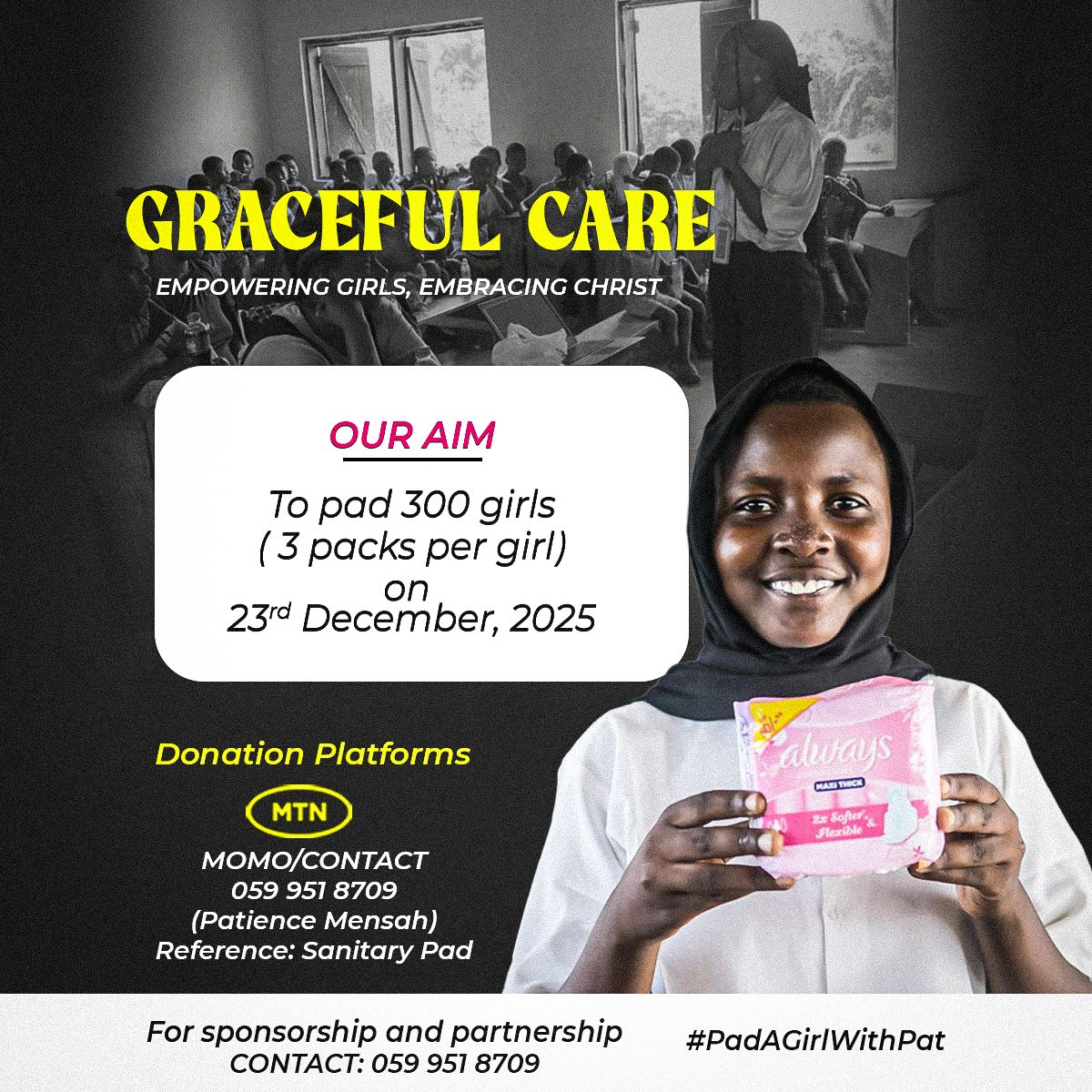 Volunteers packing sanitary pad supplies for distribution